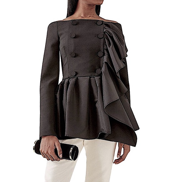 CH Carolina Herrera With Tag Ruffled Wool Off-the-shoulder Jacke Blazer
